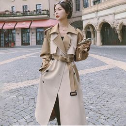 Women's Trench Coats Women's Coat 2022 British Windbreaker Spring Autumn Long Jacket Female Stitching Contrast Color High-quality