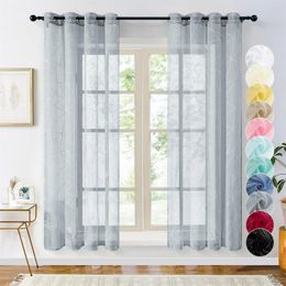 Yellow WINOMO Transparent Tulle Window Sheer Window Screen Rod Pocket Voile Curtains with Sunflowers Pattern for Bedroom Living Room 200x270cm 