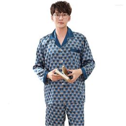 Men's Sleepwear Spring Silk Men Pajamas Set Striped Pyjamas Long Sleeve Turn-down Collar Mens Loose Lounge Male Pijamas