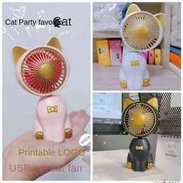 Electric Fans Night Light Cat Mini Fan Cute Girl Dormitory Desktop Fortune Cat Decoration USB rechargeable Standing Fan T220907