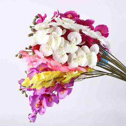 Faux Floral Greenery 1Pc Artificial Phalaenopsis Silk White Orchid 6 Heads Flowers Butterfly Fake Flower For Wedding Home Festival Decorations J220906