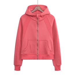 Women Brushed Full Zip Hoodie Jacket Sportswear LU-98 Yoga Outfits Hooded Workout Track Running Coat with Pockets Outdoor Fleeces Thumb2