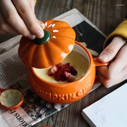 Mugs Pumpkin Coffee Mug Ceramic Soup Cup With Lid Breakfast Milk Water Cafe Home Decor Dessert Tea Cups Drinkware Halloween Gift