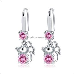 Charm S925 Stamp Sier Plated Earrings Cut Mouse Charms Blue Pink White Zircon Earring Jewellery Shiny Crystal Hoops Pierci Dhseller2010 Dhoq6