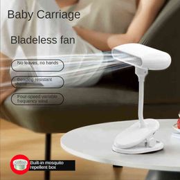 Electric Fans Baby Stroller Fan Mini USB Rechargeable Handy Bladeless Fans With mosquito repellent box Small Hand Fans 4 Speeds Clip Fan T220907