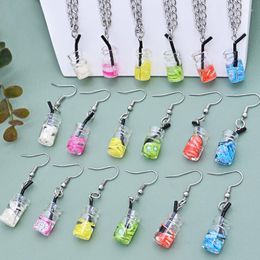 Chains Women Necklace Resin Drop Funny Earring Cute Girls Gift Drink Bottle Cup Earrings Women's Fashion Creative