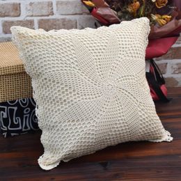 Pillow European Country Beige Crochet Cover For Patio Garden Delicate Handmade Pinwheel Pattern Sofa Chair