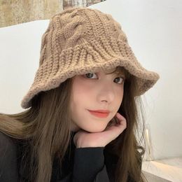 Berets Fashion Black White Solid Winter Braid Knitted Bucket Hats Warm Caps For Women Ladies Fishing