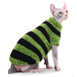 Cat Costumes Winter Clothing for Cats Striped Thicken Cat Sweater Handmade Knitted Pet Sweater for Cats Soft Warm Cat Clothes Sphynx Coat 220908