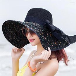 Berets Elegant Ladies Summer Large Brim Floppy Hat Straw Hats For Fashion Bow Women Beach Sun Foldable Chapeau Femme