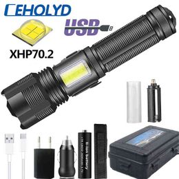 500000LM Led Flashlight XHP70.2 Super Bright Torch Camping Hunting Light Aluminium Alloy Waterproof Zoomable Lantern For 18650 J220713