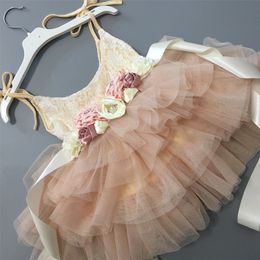 Girl's Dresses Beautiful flower girls wedding dress children party tutu gown for kids children flowers sashes princess sling summer dress 220908