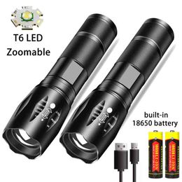 Powerful T6 Led Flashlight Aluminium Alloy Portable Torch Usb Rechargeable Outdoor Camping Tactical Flash Light J220713
