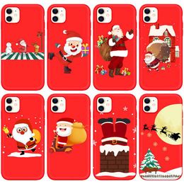 Xmas Merry Christmas Cases For Iphone 15 14 Plus Pro Max 2022 13 12 11 XS MAX XR X 8 7 6 6S Gift Soft TPU Santa Claus Hat Tree Snow Snowman Red Black Gel Phone Cover Back Coque