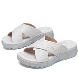 New Slippers Pu Leather Wedges Women Open Toe Arch Support Sandals Cross Band Beach Slides Shoes Summer Platform Flip Flops