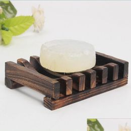 Bathroom Shelves Natural Wooden Bamboo Soap Dish Tray Holder Storage Rack Plate Box Container For Bath Shower New2021 Drop Delivery 2 Dhziw