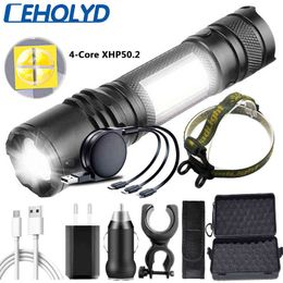 XHP50.2 Led Flashlight Built-in 18650 Usb Rechargeable Battery Zoomable Power Bank Torch Head Lamp Hard Bulbs Bicycle Light J220713