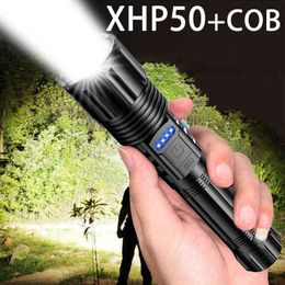 XHP50.2 Most Powerful Led Flashlights Super Bright Flashlight With Cob Usb Rechargeable 18650 Battery Tactical Flashlight J220713