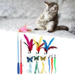 Cat Toys 11 Pieces Feather Toy 9 Assorted Teaser Refills Pole Stick Interactive Dangle Bell Funny Rod For Exercise