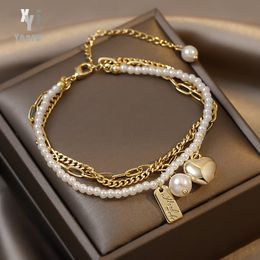 Super Value Multi Layer Pearl Heart Folded Bracelets Korean Fashion Jewelry Party Elegant Wrist Accessories For Woman