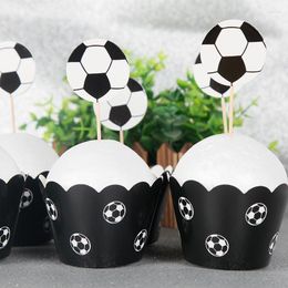 Festive Supplies 24pcs Football Soccer Cake Cupcake Toppers Wrappers Kids Boys Happy Birthday Party Baking Decoration