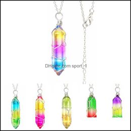 Pendant Necklaces Wholesale Gradient Coloured Glass Crystal Hexagon Charms Pendant Necklaces Trendy Sier Golden Wire Wrap Dhseller2010 Dhejf