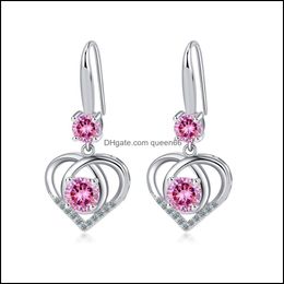 Charm S925 Stamp Sier Plated Earrings Heart Charms Blue Pink White Zircon Earring Jewellery Shiny Crystal Tassel Hoops Pie Dhseller2010 Dhnsi