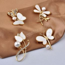 Fashion Pearl Dragonfly Schmetterlingsbroschen für Frauen Kristall Strassstift Blumenstift Fashion Insekt Broschen Accessoires