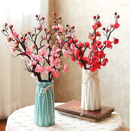 Decorative Flowers Plum Cherry Blossoms Artificial Silk Flores Sakura Tree Branches Home Table Living Room Decor DIY Wedding Decoration