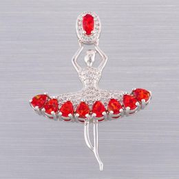 Pendant Necklaces KONGMOON Ballerina Red Fire Opal Cabochon CZ Silver Plated Jewelry For Women Necklace