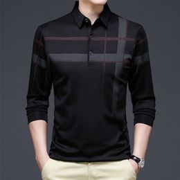 Men's Polos Ymwmhu Fashion Black Men Shirt Long Sleeve Striped Autumn Business Tshirt Streetwear Man Korean Clothing 220908