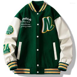 Men's Jackets Hip Hop Varsity Men Embroidered Big Letter Colorblock Baseball Jacket Harajuku College Style Oversize Coat Unisex Spring