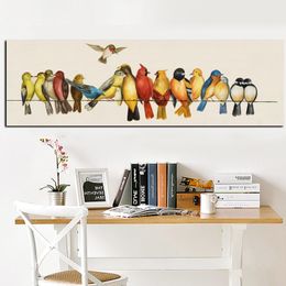 Painting HD Print Horizontal Birds on the Lines Oil on Canvas Wall Pop Art Picture Poster for Bedroom Sofa Home Cuadros Decor