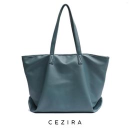 Evening Bags CEZIRA Fashion PU Leather Large Tote Bag For Women High Quality Washed Vegan Shoulder Female Daily Shopping Handbags