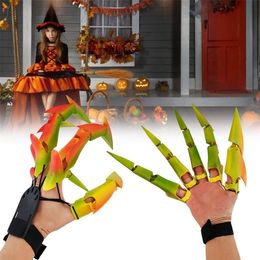 Party Decoration Halloween Funny Tricky Flexible Finger Gloves Mechanical Toy Costume Party Ghost Claw Props Hand Articulated Model Kid Adult 220908