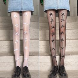 Women Socks Gothic Japan Style Woman Tights Sexy Mesh Fishnet Pantyhose White Black Sweet Girls Lolita Kawaii Cute Bow Thigh High Stockings