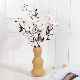 Faux Floral Greenery 4610 Head Natural Dried Cotton Head Branches Dry Cotton Flower Ball Stalk Rustic Home Decor Center Cotton Christmas Wreath J220906