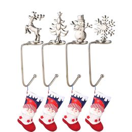 Christmas Stocking Holders Hooks Deer Snowflake Snowman Christmas Tree Gold Silver Metal Clips Xmas Party Decoration Supplies