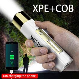 Portable Led Flashlight Rechargeable Xpe Cob Flashlight Usb Lantern Built-in 18650 Battery For Camping Hiking J220713