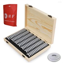 Storage Bottles 100pcs Coin Box Adjustable Antioxidative Wooden Commemorative Collection Case Container With Adjustment Pad