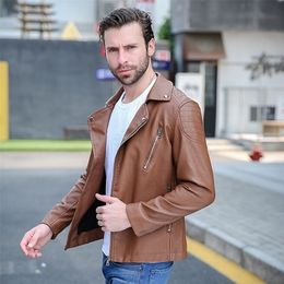 Men's Leather Faux zipper Jackets Men Fashion Casual Man Slim Motorcycle PU Mens Plush Moto man 220908