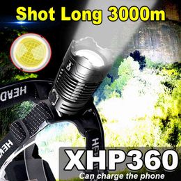 2022 XHP360 Brightest Led Headlight Zoomable Powerbank 36-Core Headlight Usb Rechargeable 7800Mah Battery Head Flashlight Lamp J220713