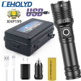 1000000LM Ceholyd XHP199 Super Bright Led Flashlight Type-C Usb Rechargeable Zoomable Hunting Torch Hiking Lantern 26650 Battery J220713