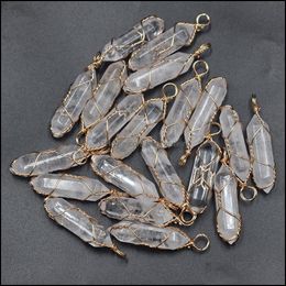 Charms Natural Stone White Crystal Hexagonal Pillar Charms Quartz Chakra Handmade Gold Iron Wire Pendants For Jewellery Ma Dhseller2010 Dh3Ny