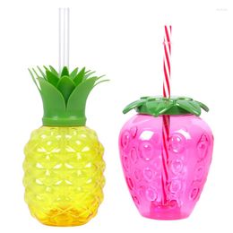 Party Decoration Strawberry Pineapple Straw Water Cup Juice Bottles Reusable Drinking Hawaii Beach Tropical Favours Wedding Table Decor