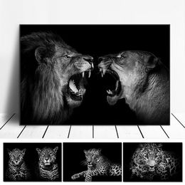 Painting Abstract Black and White Lion Thunder Canvas Art Leopard Animal Cuadros Posters and Prints Wall Picture for Living Room