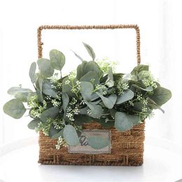 Faux Floral Greenery 1Pc Retro Eucalyptus Leaves Silk Artificial Leaves Green Tree Plant Bouquet Faux Leafed Wedding Wreath Home Diy Decorations J220906