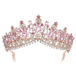-Coro rosa rosa rosa rosa Cridal Bridal Tiara Crown with pente concurso baile véu bandeira de casamento acessórios para cabelo 211006225j