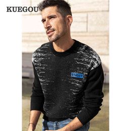 Men's Sweaters KUEGOU 100% Cotton Autumn Winter Clothing Mens sweater contrast color Patchwork Fashion Warm turtleneck top Plus Size LZ-26080 T220906