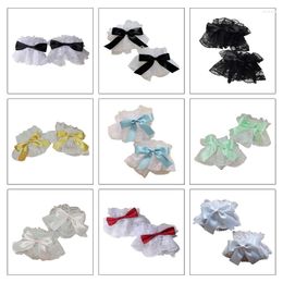 Party Masks Gothic Lolita Wrist Cuffs Sweet Satin Bow Ruffles Floral Lace Tulle Bracelet Wristband Japanese Maid Cosplay Hand Sleeve